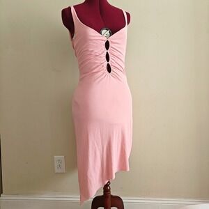 Zara Pink Ruched Keyhole Cut-Out Asymmetrical Midi Dress Womens Small
